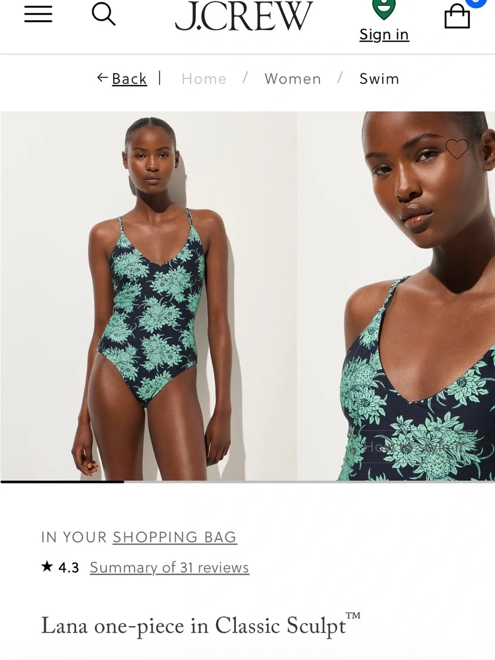 J. Crew One-Piece Swimsuit in Navy with Mint Floral